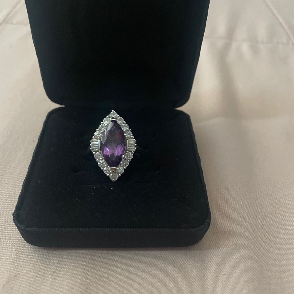 Sterling silver Amethyst Marquise cut Halo ring